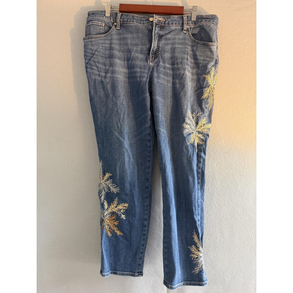 Chico's Jeans Womens 16R Blue So Slimming Boyfriend Embroidered Floral